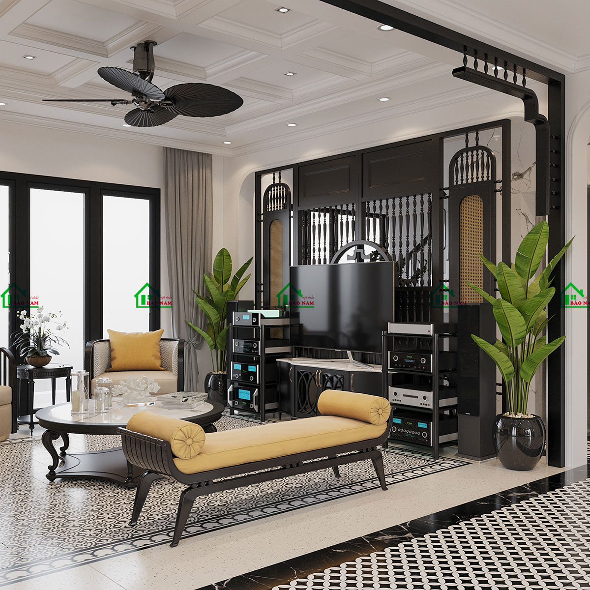 Thiết kế phòng khách phong cách Indochine nghệ thuật - view 3