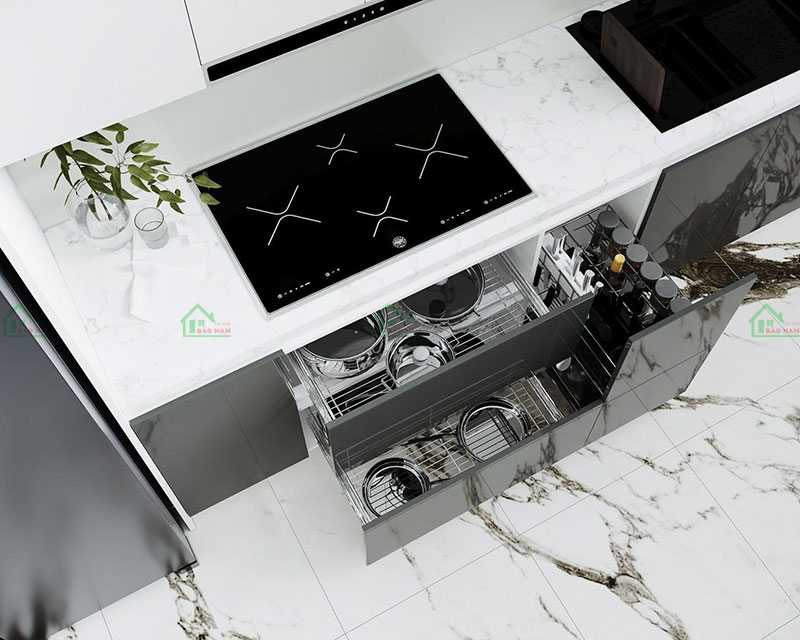Hệ thống ngăn kéo bếp thông minh với thiết kế hiện đại, giúp tối ưu không gian lưu trữ đồ dùng nhà bếp. Hệ thống ngăn kéo bếp thông minh với thiết kế hiện đại, giúp tối ưu không gian lưu trữ đồ dùng nhà bếp.
