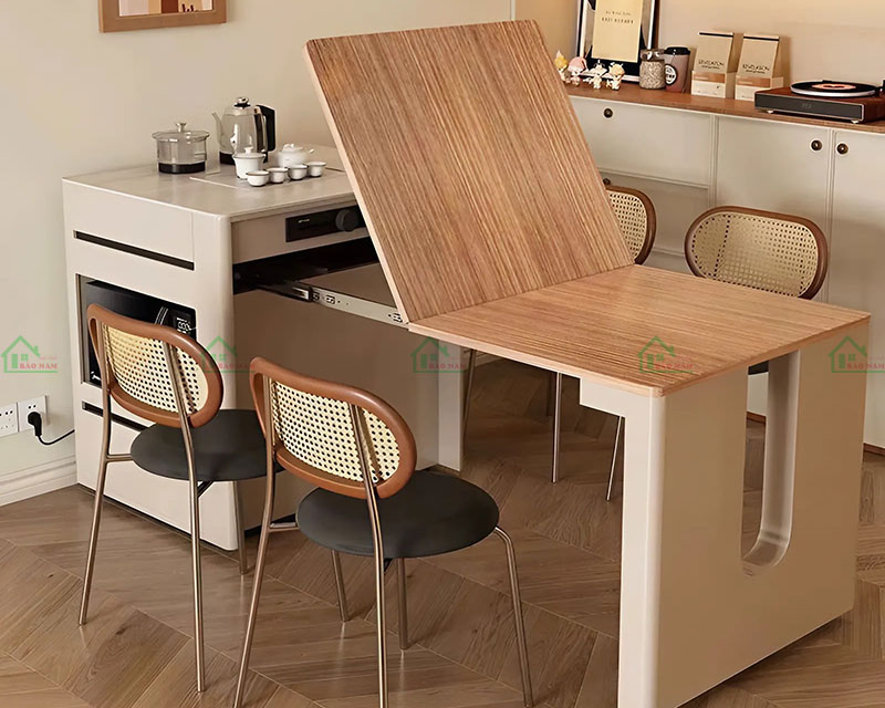 Bàn ăn đa năng, gấp gọn thông minh, giúp tiết kiệm diện tích cho không gian nhà bếp nhỏ hẹp. Bàn ăn đa năng, gấp gọn thông minh, giúp tiết kiệm diện tích cho không gian nhà bếp nhỏ hẹp.