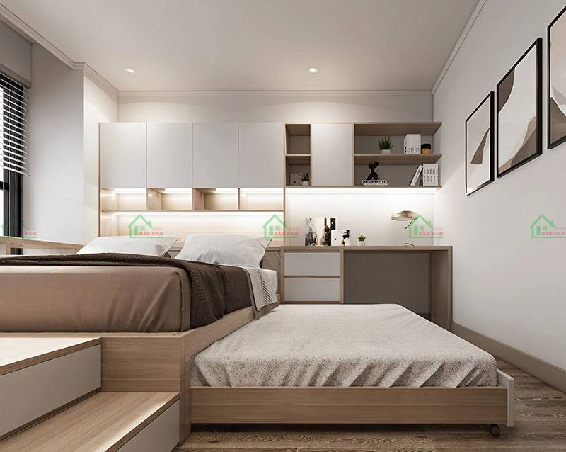 Giường ngủ đa năng với thiết kế tinh tế, tạo điểm nhấn cho không gian phòng ngủ hiện đại
