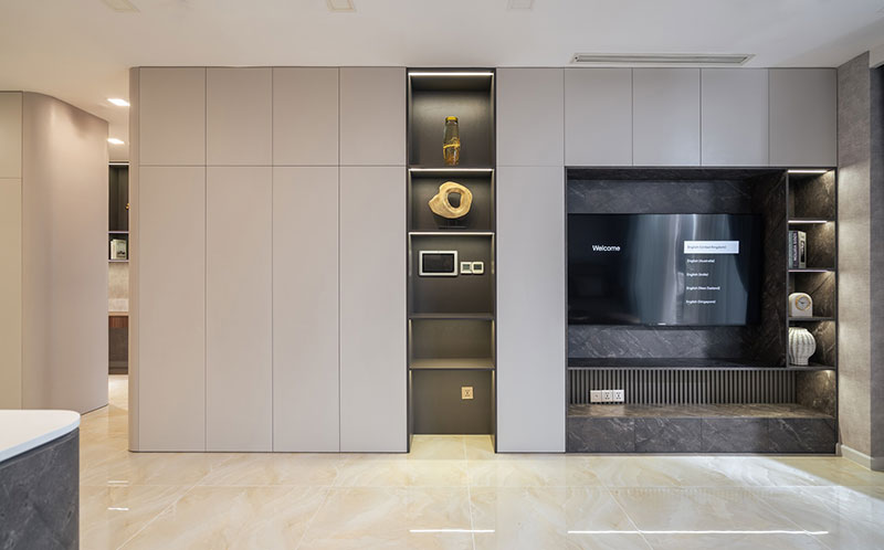 Kệ tivi âm tường hiện đại tại Vinhomes Golden River