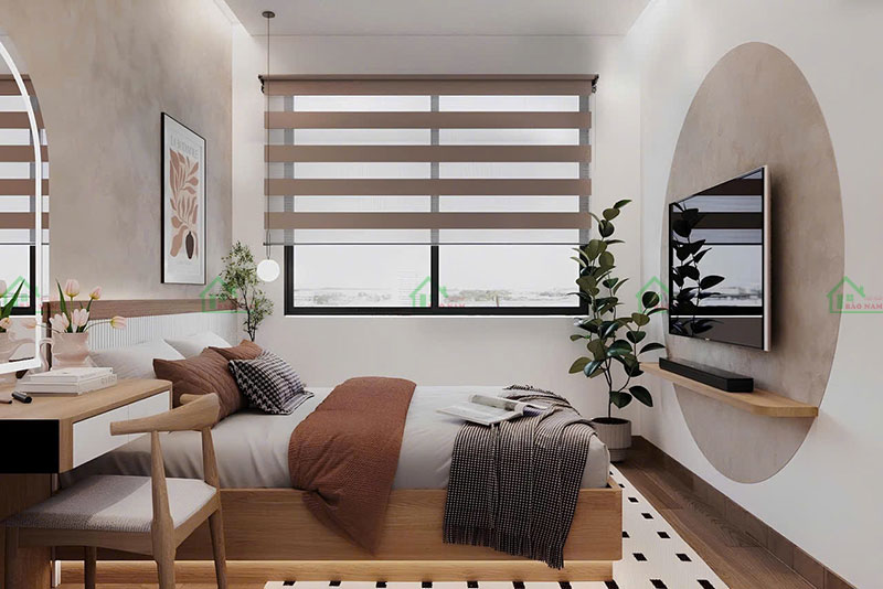 Phòng ngủ trang trí với các loại cây xanh nhỏ, tạo cảm giác gần gũi với thiên nhiên và làm sống động không gian.