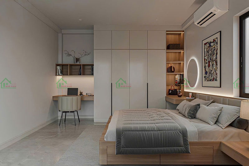 Phòng ngủ hoàn hảo với sự kết hợp hài hòa của ánh sáng, nội thất hiện đại và không gian xanh, tạo cảm giác thư giãn và thoải mái.