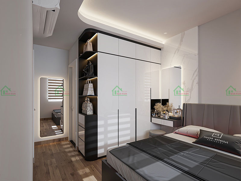 Tủ quần áo Acrylic bóng gương hiện đại, dễ vệ sinh.