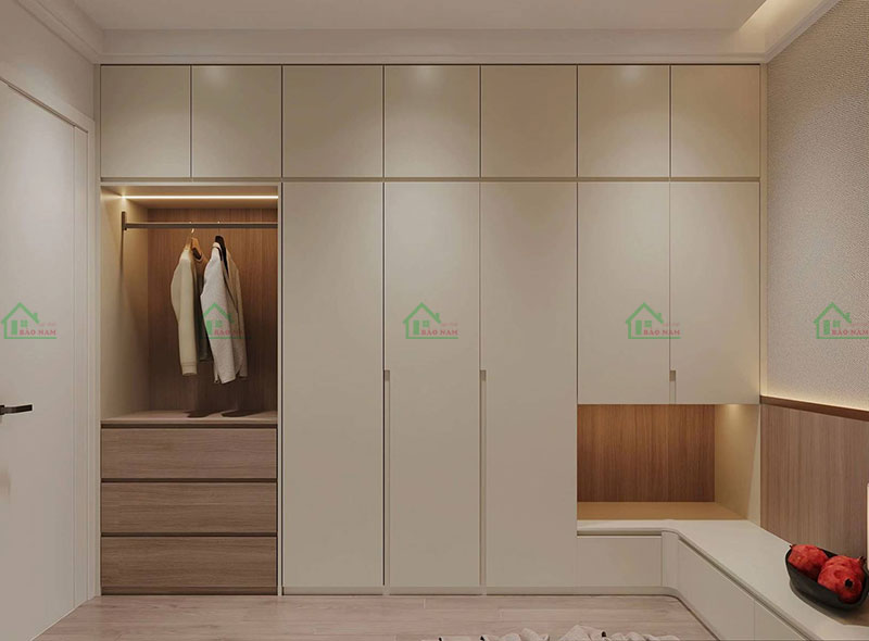 Thiết kế tủ quần áo hiện đại tối giản, tinh tế cho phòng ngủ.