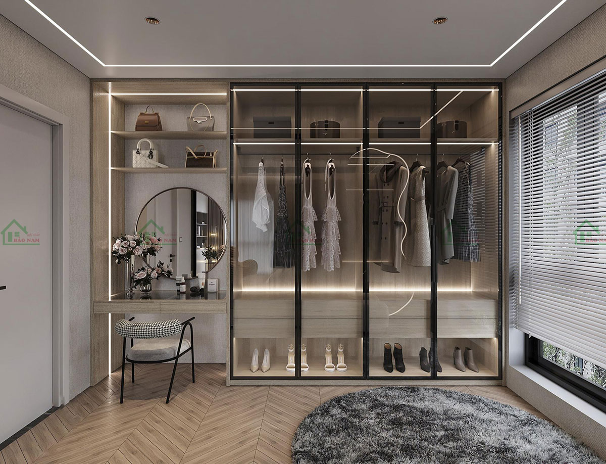 Tủ Áo Cánh Kính MDF Vân Gỗ Tự Nhiên TK45