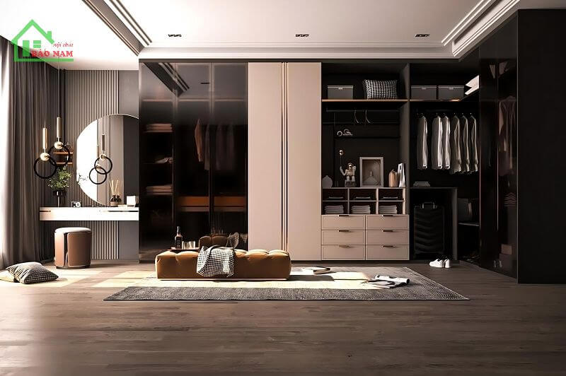 Thiết kế tủ áo kết hợp cánh kính sang trọng
