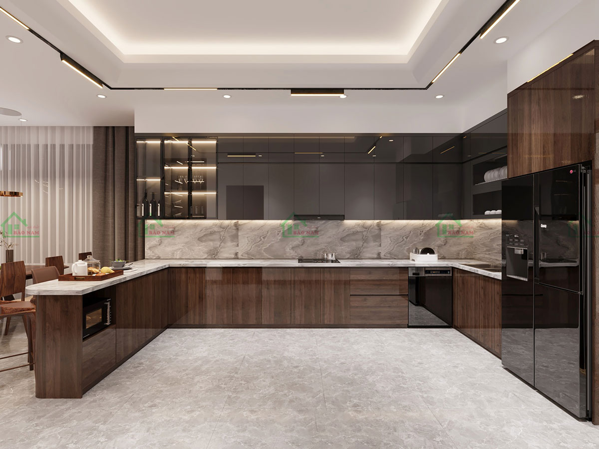 Tủ bếp Acrylic vân gỗ giá rẻ