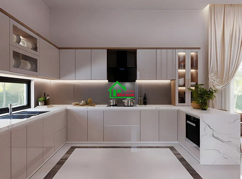 Tủ bếp chữ U nhựa Picomat – chống nước tuyệt đối