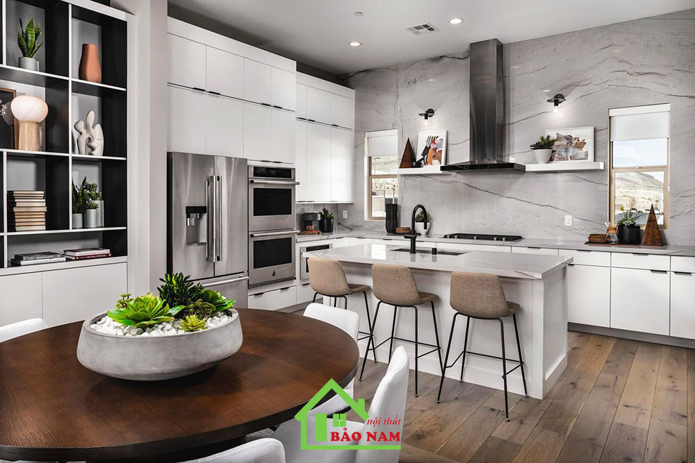 Tủ bếp có bàn đảo là một phần quan trọng trong không gian bếp, tạo nên một điểm nhấn đặc biệt và chức năng trong thiết kế.