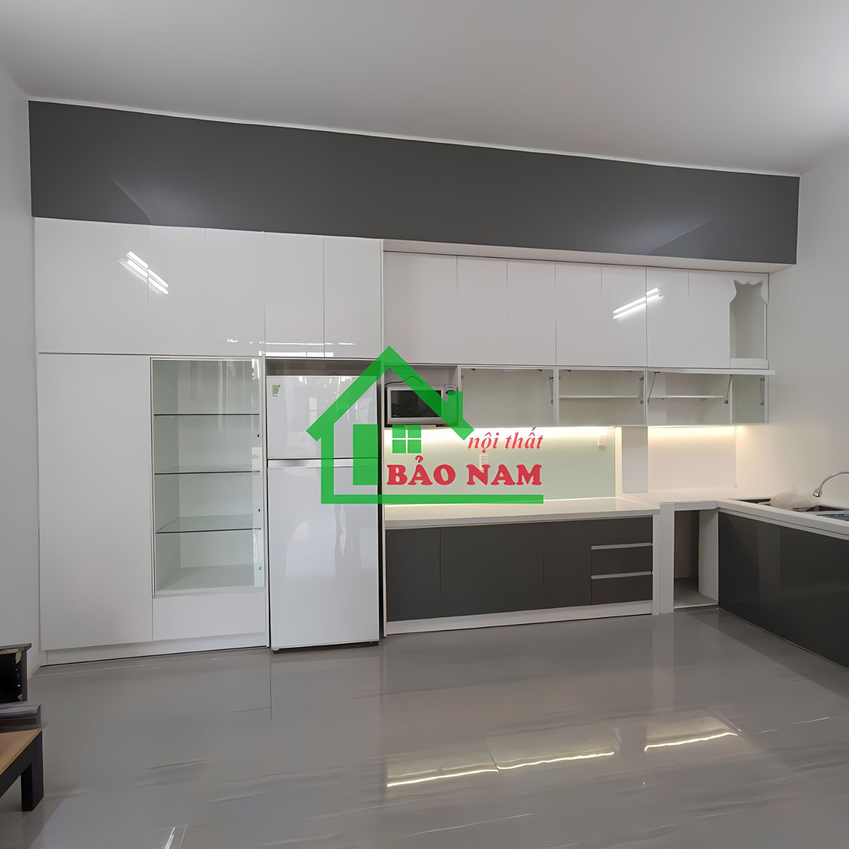 Tủ bếp Acrylic An Cường giá rẻ, bền đẹp, chống trầy xước, dễ lau chùi