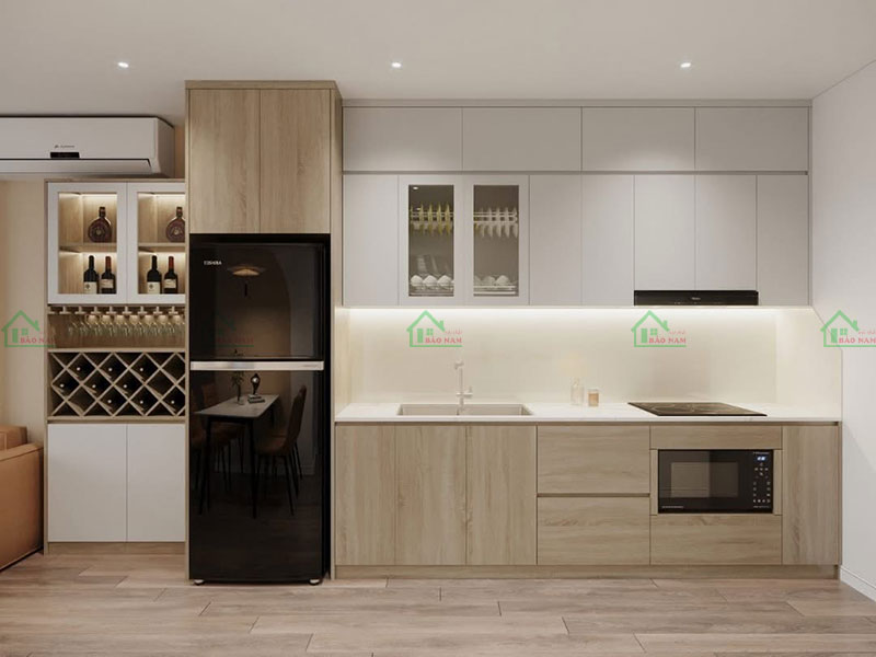 Thiết kế tủ bếp gỗ MDF tinh tế, kết hợp hài hòa giữa chức năng và thẩm mỹ.