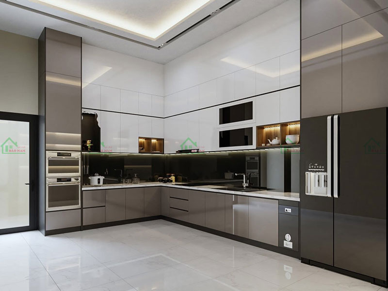 Tủ bếp Acrylic sang trọng, tạo điểm nhấn cho không gian bếp.