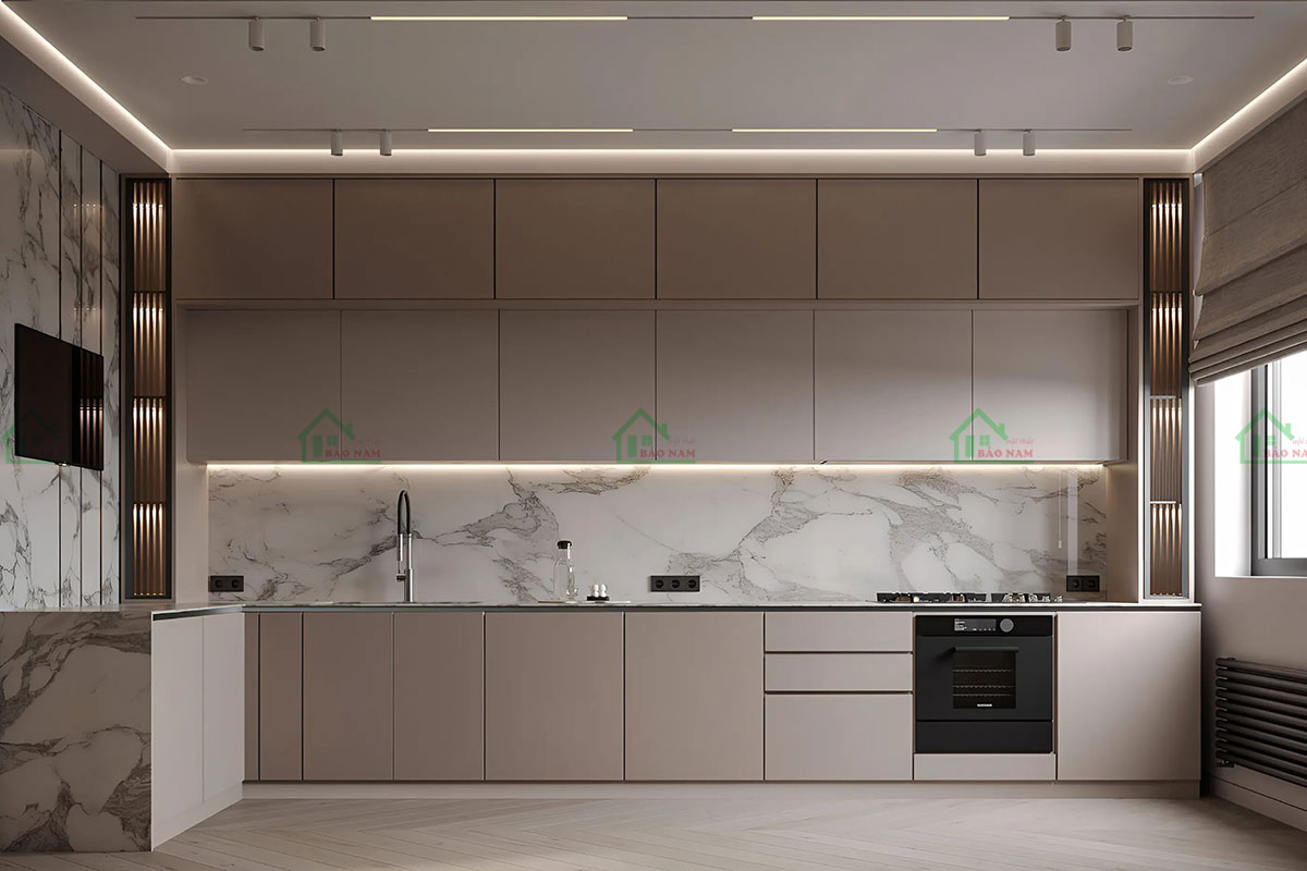Cánh tủ bếp Laminate chất lượng cao, chống trầy xước và dễ vệ sinh