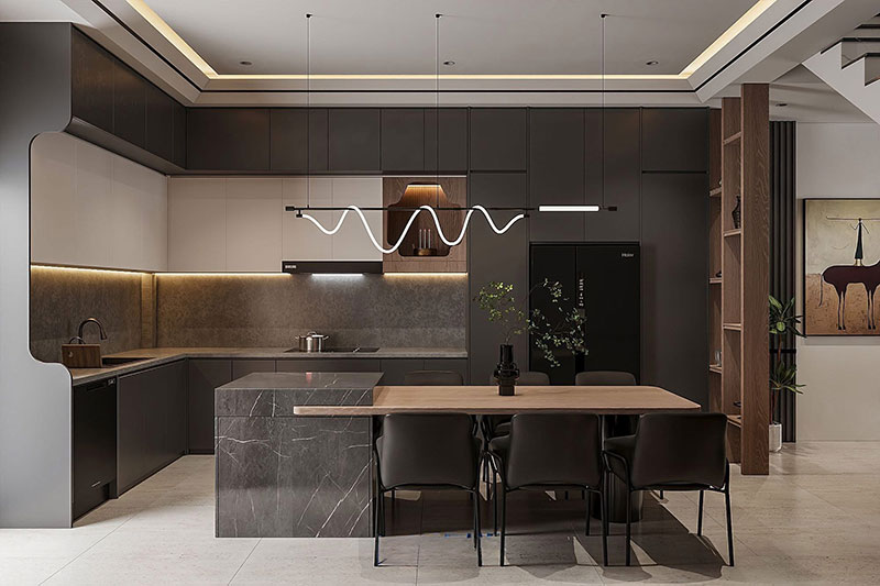 Tủ bếp tối giản Minimalist 2026 – thiết kế phẳng, màu trung tính