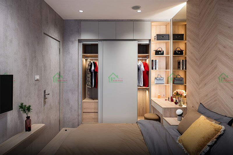 Tủ quần áo cánh trượt âm tường tiết kiệm diện tích, mang đến không gian gọn gàng hiện đại