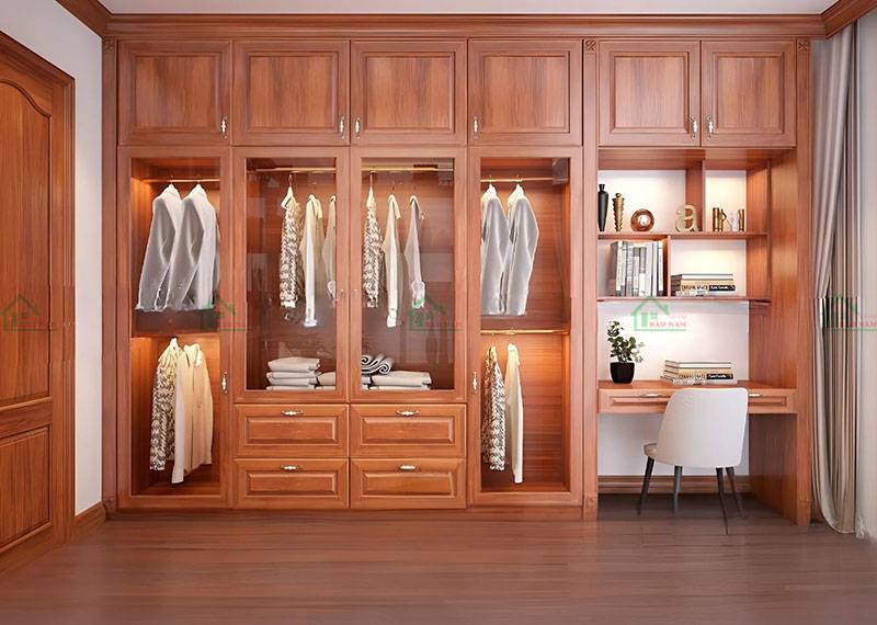 Thi công tủ quần áo gỗ gõ đỏ sang trọng