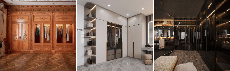 Các mẫu tủ quần áo hiện đại năm 2025 với nhiều phong cách thiết kế.
