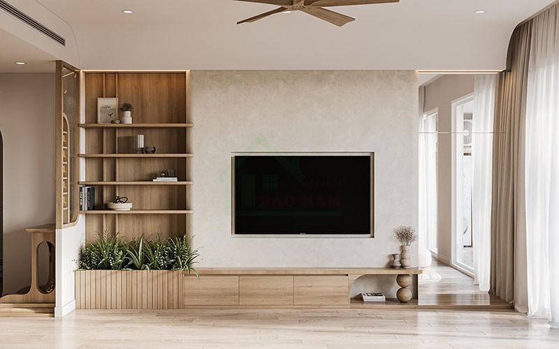 Kết hợp vật liệu gỗ tự nhiên và gam màu trung tính trong thiết kế nội thất chung cư hiện đại